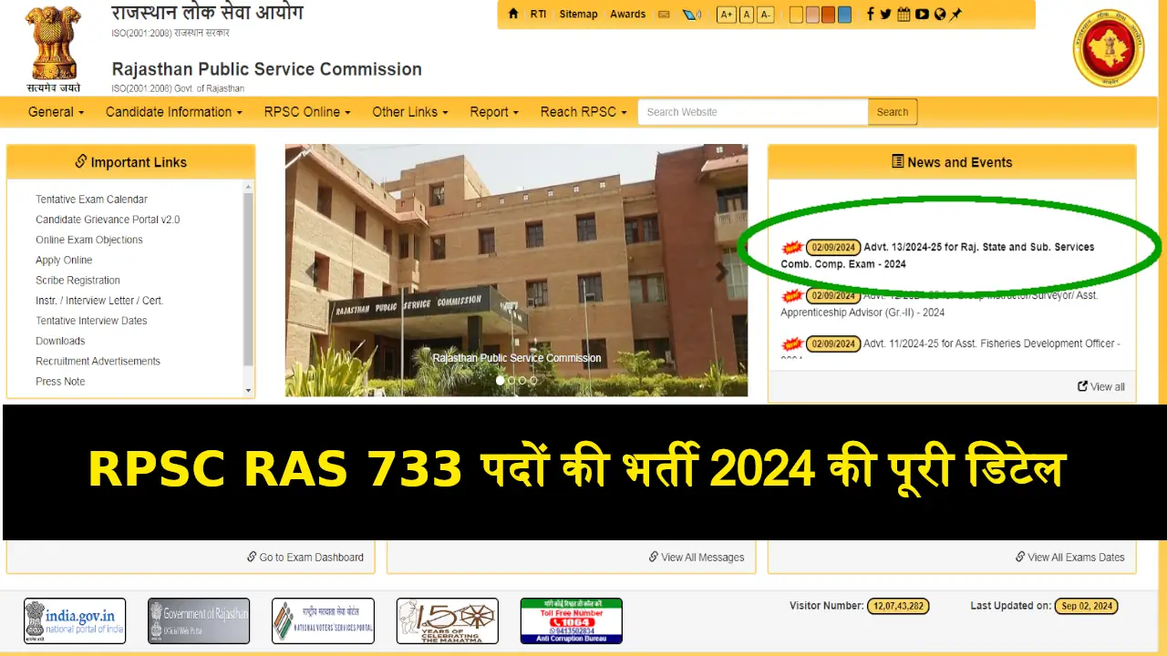 RPSC RAS Vacancy 2024 733 Posts